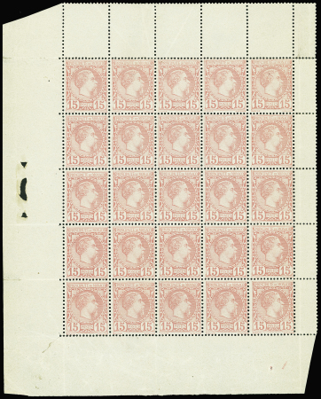 N°5 15c rose, en panneau complet de 25 exemplaires,