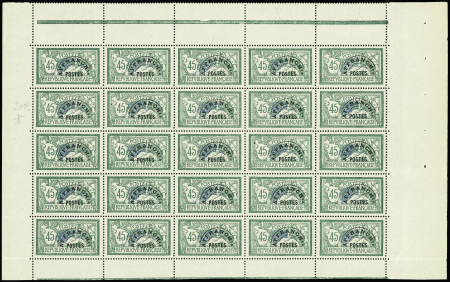 N°44 45c vert et bleu en feuille de 25, très bien centré,