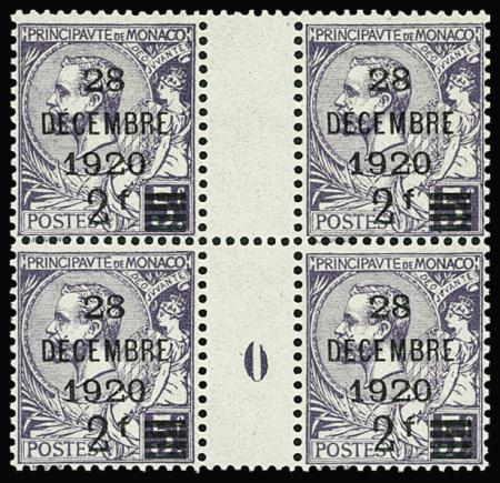 N°50 2f sur 5f violet en bloc de 4 inter-panneau avec