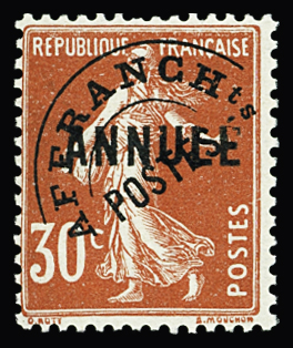PREOBLITERES N°58-CI 1 30c rouge surchargé "ANNULE",