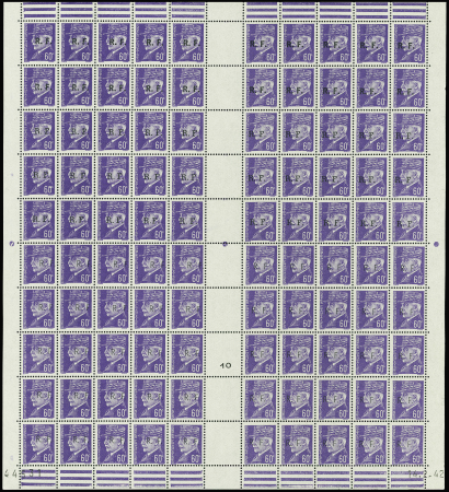 BORDEAUX N°1 60c violet en feuille de 100, neuf **,