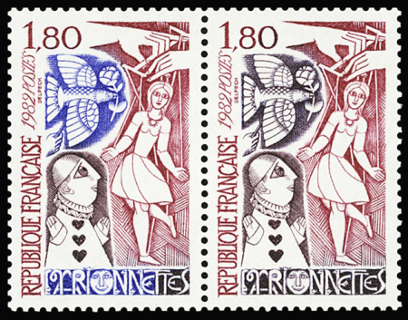 N°2235 1f 80 Marionnettes, en paire dont variété COULEUR