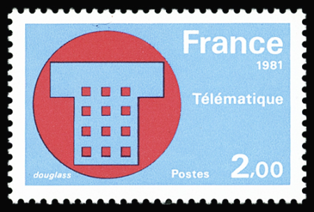 N°2130a 2f Télématique, variété SANS RAYURES HORIZONTALES