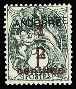 N°1a 1/2c sur 1c gris-noir double surcharge, neuf **,