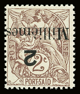 N°62Ba ERREUR 2m sur 2c brun-lilas surcharge renversée,