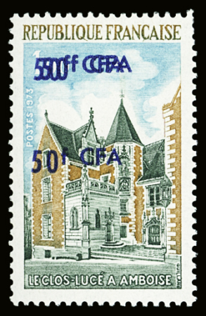 N°416a 50f sur 1f "Amboise", variété triple surchage,