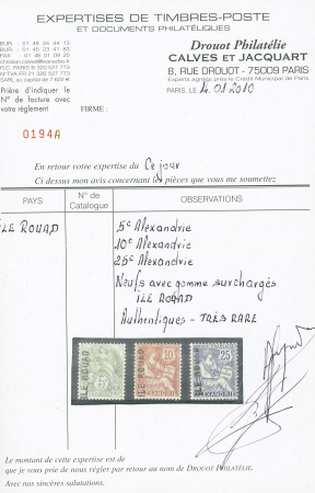 N°1/3 Les 3 valeurs d'Alexandrie (au lieu des timbres