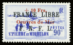 N°311A/B +10f sur 90c outremer et +10f sur 1f40 brun
