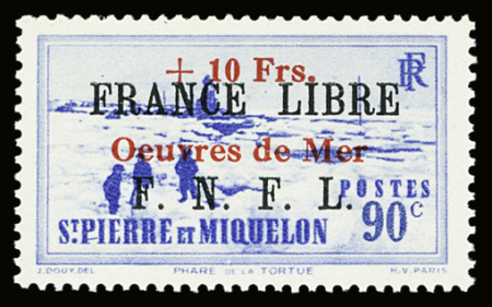 N°311A/B +10f sur 90c outremer et +10f sur 1f40 brun