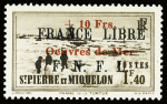 N°311A/B +10f sur 90c outremer et +10f sur 1f40 brun
