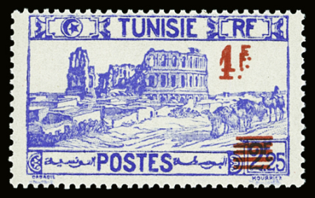 N°226b 1f sur 2f25 outremer, variété double surcharge