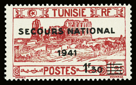 N°228b 1f30 sur 1f25 rouge carmin surcharge noire,