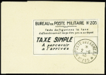 Feuillet avec étiquette "Bureau de poste militaire n°205 taxe simple à percevoir à l'arrivée" obl CAD "Poste aux armées n°205" (2.6.1940 - Narvik)