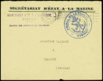 Env. PTT rec avec CAD bleu "Bureau central naval ministère" (29.6.1940) + griffe bleue idem, rarissime