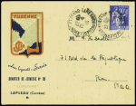 FM n°9 obl Clermont-Ferrand gare (1943) sur carte lettre à en-tête illustrée "Turenne chantier de jeunesse n°20 Lapleau (Corrèze), jolie pièce rare