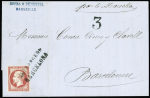 N°17B, 80c rose, obl linéaire "Estrangero Barcelona" (Salles n°611) sur lettre de Marseille pour barcelone, ind 22. TB