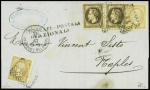 N°21, 2 pièces + n°30, 2 pièces obl rect de points 184 + CAD "Napoli UF° SUCCle del Porto" (1867) sur lettre pour Naples (Salles n°696). TB