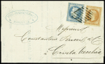 N°29 + 31 obl grille de Civita Vecchia sur lettre de Marseille pour Civita Vecchia (1869) (Salles n°684). TB