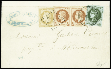 N°28 + 26 en paire + 39 obl GC 2487 + T24 sur lettre de sargé (Loir et Cher) pour Mondoubleau. TB