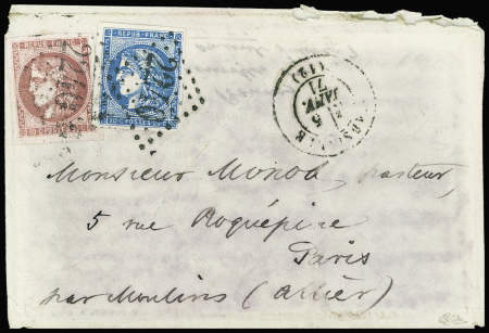 N°45 + 49 obl GC 2240 + T17 Marseille (5 janv 71) sur Boule de Moulins. TB. Cote Y&T 1800€