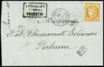 N°48 obl ancre + CAD rond "Ligne X PAQ. FR. N°2" (28 juil 71) + cachet rect noir "Piroscafi postali francesi" sur lettre pour Palerme. TB