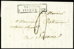 Lettre avec cachet d'essai rect "Nancy 52  8 février 1828" pour Saverne, ind 23. rare et TB