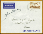 26.1.1937 1ere tentative Paris -Tokyo en moins de 100 heures par Doret et Micheletti. Lettre AFF PA n°13 avec signature Marcel Doret et au verso CAD