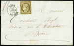 N°1 10c bistre-jaune OBL PC 3716 + T15 "Bone Algérie" (1852) sur lettre locale. TB. Cote 775€
