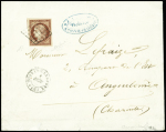 N°6, 1F carmin, OBL grille + T15 "Tonnay - Charente (15)" (1850) sur lettre pour Angoulême. TB. Signé Claves. Cote 1700€