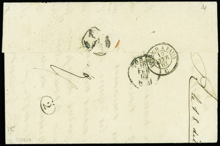 N°12, 2 pièces + 16 obl. PC 2855 + T15 Sedan (1862) sur lettre pour Turin. TB