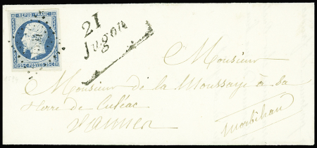 N°10 obl. PC + cursive "21 Jugon" sur lettre, sup
