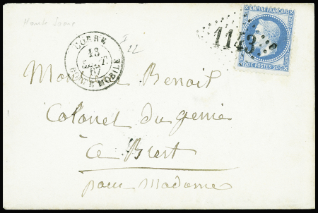 N°29 obl. GC1143 + T15 "Corre boite mobile" (1868 - Haute Marne) sur lettre, ind 22. rare et sup