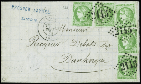 N°42B, 5c vert-jaune, 5 pièces obl GC 2145 + T17 Marseille (24 sept 71) sur lettre pour Dunkerque, sup