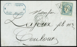 N°44A, 20c bleu report 1, obl GC 4261 + T17 "Villeneuve-s-Lot (45)" (18 dec 70) sur lettre pour Toulouse, sup, cote 1300€