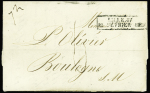 lettre pour Boulogne-s-Mer avec cachet rect d'essai "Lille 57 16 février 1828", ind 23. TB