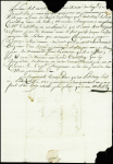 Lettre des Cayes (Haiti) (1773) pour Bordeaux avec MP d'entrée maritime "Col. N. par La Rochelle" (38x7mm), ind 20. TB