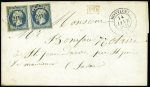 N°10 25c bleu, 2 ex. obl. PC 2114 s. LAC, càd T14 MONTLUEL 14/1/53, arr. càd Sarde St JEAN de MAURe 15/1, RR et TTB