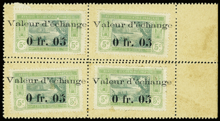 1915 Les 3 timbres-monnaie de Côte-d'ivoire en 3 feuilles