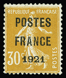 N°35 POSTES FRANCE 1921 30c orange, neuf sans gomme,
