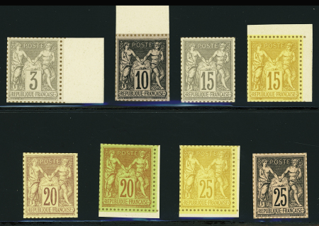 N°87 et suivants 8 valeurs sur bristol avec dentel