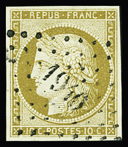 N°1 10c bistre-jaune obl. PC 1940 de Mayenne, TTB