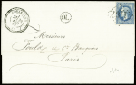 N°29 obl GC 1167 + T24 "Couleuvre (3)" (1869) + "OL" pointillé sur lettre, ind 14. TB