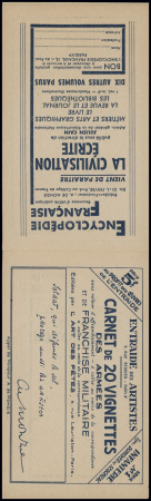 N°10A, brun (1940), carnet de 20 vignettes des armées.
