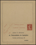 3 entiers cartes lettres neuves 10c semeuse camée rouge avec repiquages "L'Intermédiaire du Capitaliste - la Revue française et La Fraternelle - Parisienne. TB