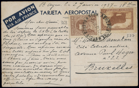 CP nouvel an verticale avion Potez au sol obl Buenos Aires (2.1.37) (CAF n°24). TB