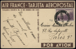 4 CP nouvel an Air France : trimoteur D338 survolant un gaucho avec mention "1939"  avec impression brune pour l'Argentine (3) et l'Uruguay (1). Bel ensemble