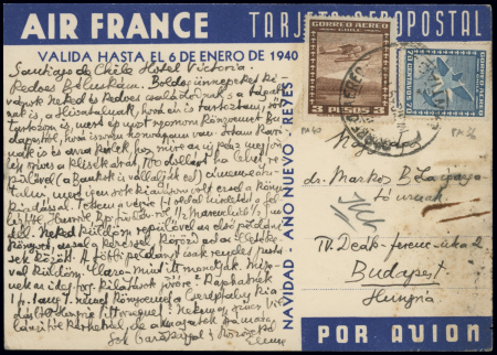 Rare ensemble de 4 CP Air France avec petit facteur levant des doigts : 2 dias (CAF n°30 Brésil) - 3 dias (CAF n°30A - Argentine en n°30B - Chili) - 4 dias (n°30B Chili). TB