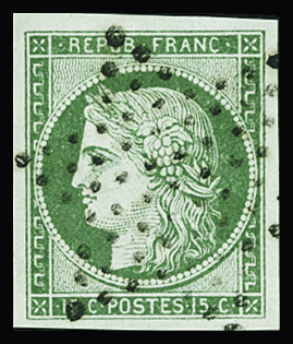 N°2 15c vert, faux de SPERATI, TTB, avec mention "SPERATI"