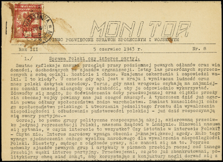 1943-44, Warschauer Aufstand: Zustellungsmarken des MONITOR POLSKIEGO 