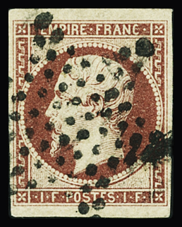 N°18 1f carmin, obl. étoile, infime clair sous charnière,